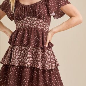 Altard state luna floral Mini Dress in Brown